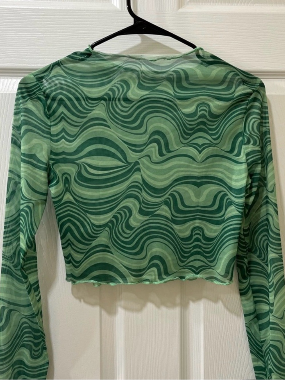 SHEIN Green Mesh Long Sleeve Crop Top